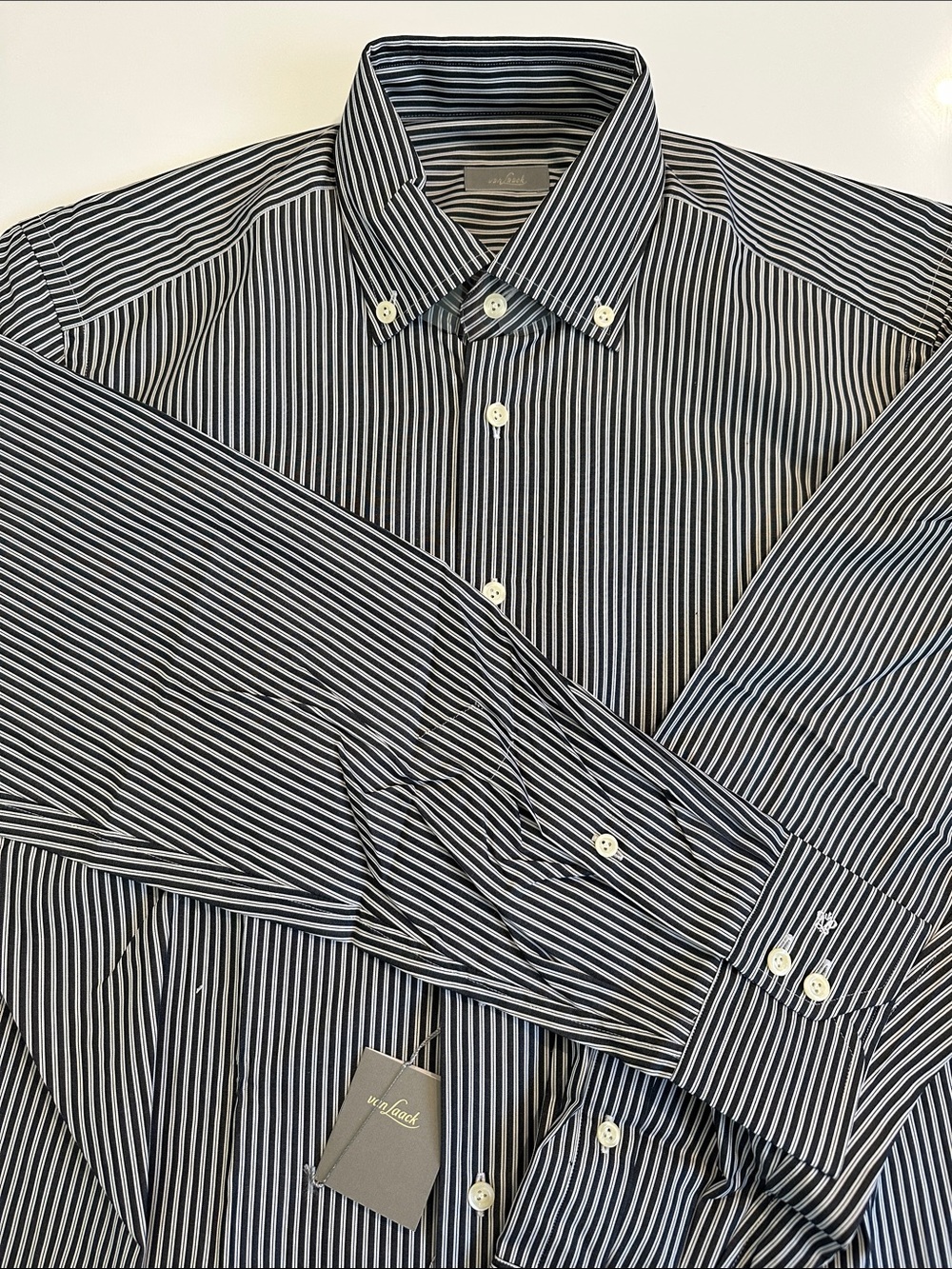 Van Laack Timo-TF New Black White Striped Button Down Dress Shirt Size 16‎ Neck